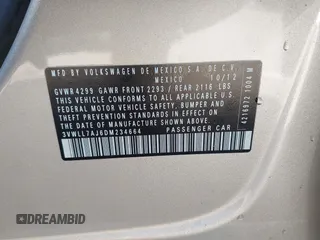 2013 Volkswagen Jetta TDI w/Premium with VIN 3VWLL7AJ6DM234664, listed as a IAAI auction lot 41555219 with 131,692 mi miles and . Bid and sale history available at DreamBid. Image 9.