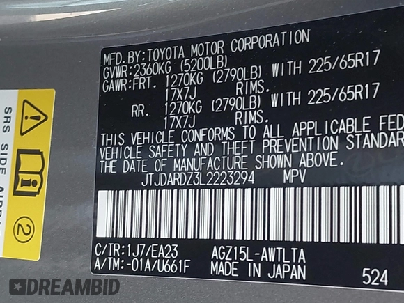 2020 Lexus NX with VIN JTJDARDZ3L2223294, listed as a IAAI auction lot 41828100 with 7,089 mi miles. Bid and sale history available at carsss.com. Image 9.