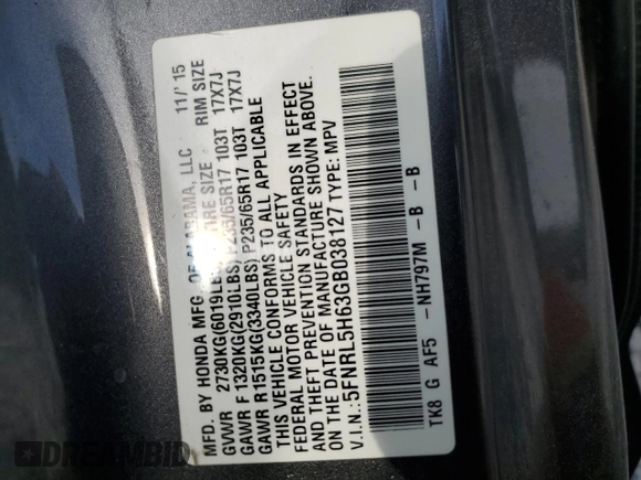 2016 Honda Odyssey EX-L with VIN 5FNRL5H63GB038127, listed as a Copart auction lot 51094595 with 171,408 mi miles and Salvage Title. Bid and sale history available at carsss.com. Image 13.