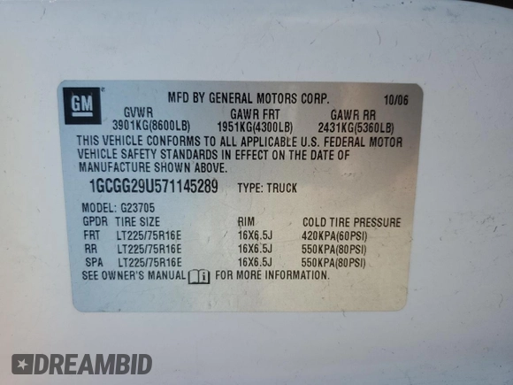 2007 Chevrolet Express Cargo with VIN 1GCGG29U571145289, listed as a Copart auction lot 63763715 with 383,234 mi miles and Clean title. Bid and sale history available at DreamBid. Image 13.