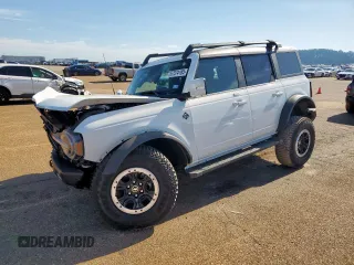 2023 Ford Bronco с VIN 1FMEE5DP4PLA96702, выставлен на аукционе Copart как лот 57574165 с пробегом 9 258 миль миль и Списание • Salvage title. История ставок и продаж доступна на DreamBid. Изображение 1.