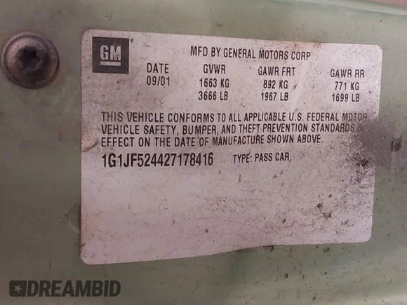 2002 Chevrolet Cavalier LS z VIN 1G1JF524427178416, wystawiony jako IAAI lot #41309961 z przebiegiem 280 793 mil mil oraz . Historia ofert i sprzedaży dostępna na DreamBid. Obrazek 9.