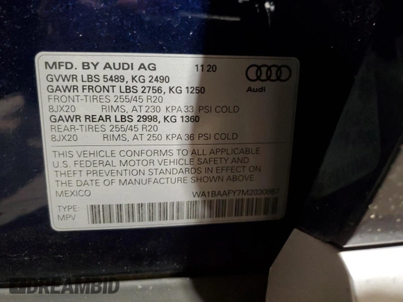 2021 Audi Q5 Premium Plus with VIN WA1BAAFY7M2030867, listed as a Copart auction lot 63416674 with 32,843 mi miles and Salvage Title. Bid and sale history available at carsss.com. Image 15.