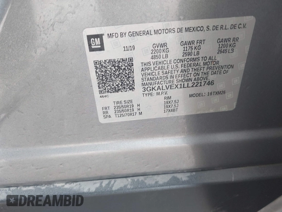 2020 GMC Terrain SLT z VIN 3GKALVEX1LL221746, wystawiony jako IAAI lot #42423745 z przebiegiem 94 489 mil mil oraz . Historia ofert i sprzedaży dostępna na DreamBid. Obrazek 9.