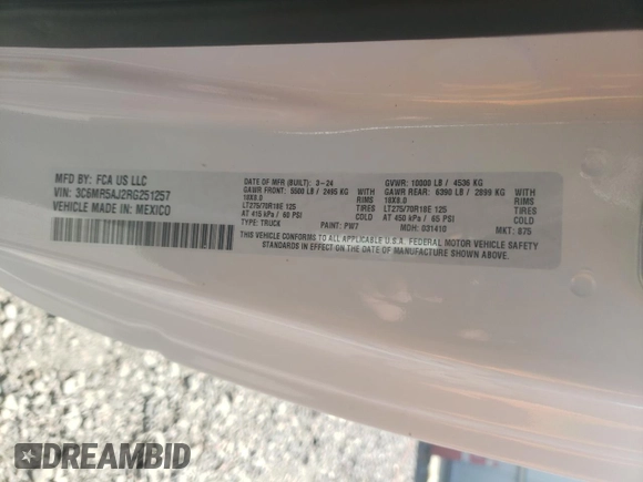 2024 Ram 2500 Tradesman with VIN 3C6MR5AJ2RG251257, listed as a Copart auction lot 50943035 with 7,128 mi miles and Salvage title. Bid and sale history available at DreamBid. Image 12.
