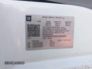 2019 Chevrolet Express Cargo Van with VIN 1GCWGAFP2K1165836, listed as a IAAI auction lot 41413698 with 139,469 mi miles. Bid and sale history available at carsss.com. Image 9.