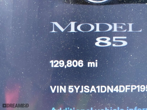 2013 Tesla Model S with VIN 5YJSA1DN4DFP19552, listed as a IAAI auction lot 41360466 with 129,806 mi miles. Bid and sale history available at carsss.com. Image 16.