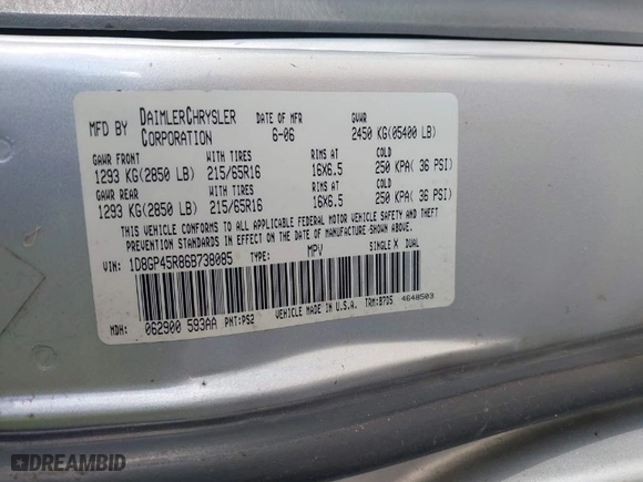 2006 Dodge Caravan SXT with VIN 1D8GP45R86B738085, listed as a IAAI auction lot 41259249 with 235,595 mi miles. Bid and sale history available at carsss.com. Image 9.