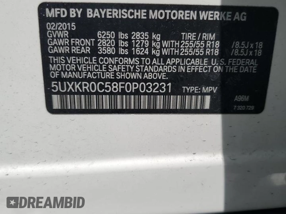 2015 BMW X5 xDrive35i z VIN 5UXKR0C58F0P03231, wystawiony jako Copart lot #60964305 z przebiegiem 71 419 mil mil oraz Szkoda całkowita • Salvage title. Historia ofert i sprzedaży dostępna na DreamBid. Obrazek 14.