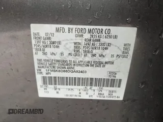 2013 Ford Explorer XLT z VIN 1FM5K8D88DGA92403, wystawiony jako IAAI lot #41946862 z przebiegiem 230 758 mil mil oraz . Historia ofert i sprzedaży dostępna na DreamBid. Obrazek 9.