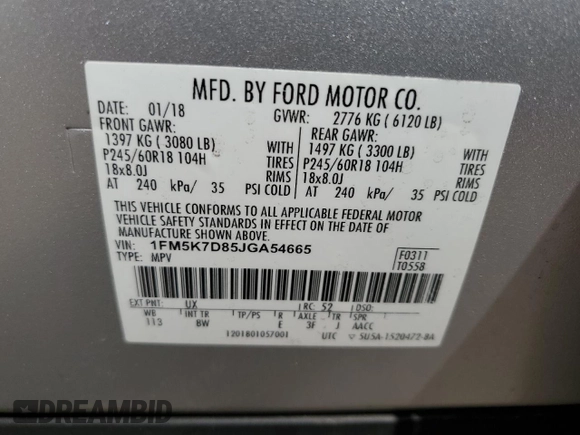 2018 Ford Explorer XLT z VIN 1FM5K7D85JGA54665, wystawiony jako Copart lot #50333465 z przebiegiem 59 877 mil mil oraz Szkoda całkowita • Salvage title. Historia ofert i sprzedaży dostępna na DreamBid. Obrazek 13.
