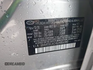 2020 Hyundai Santa Fe Limited with VIN 5NMS5CAD6LH304340, listed as a IAAI auction lot 41796115 with 56,989 mi miles. Bid and sale history available at carsss.com. Image 9.