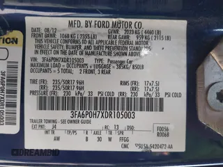 2013 Ford Fusion SE with VIN 3FA6P0H7XDR105003, listed as a IAAI auction lot 42393053 with 166,128 mi miles and . Bid and sale history available at DreamBid. Image 9.