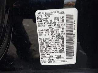 2010 Nissan Murano LE with VIN JN8AZ1MW7AW121853, listed as a IAAI auction lot 41893510 with 148,047 mi miles. Bid and sale history available at carsss.com. Image 9.