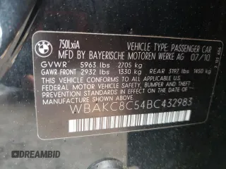 2011 BMW 7 Series 750Li xDrive с VIN WBAKC8C54BC432983, выставлен на аукционе Copart как лот 56896975 с пробегом 101 822 миль миль и Чистый • Clean title. История ставок и продаж доступна на DreamBid. Изображение 13.