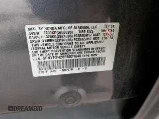 2015 Honda Pilot LX with VIN 5FNYF3H28FB021648, listed as a Copart auction lot 49292675 with 118,841 mi miles and Salvage Title. Bid and sale history available at carsss.com. Image 14.