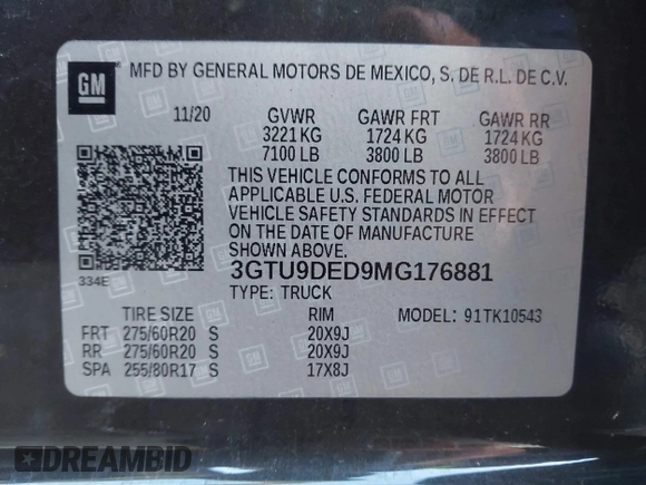 2021 GMC Sierra 1500 SLT z VIN 3GTU9DED9MG176881, wystawiony jako IAAI lot #41140356 z przebiegiem 21 553 mil mil oraz . Historia ofert i sprzedaży dostępna na DreamBid. Obrazek 9.