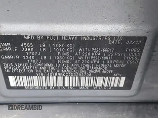 2013 Subaru Outback Limited with VIN 4S4BRBKC2D3293708, listed as a IAAI auction lot 42648291 with 197,621 mi miles and . Bid and sale history available at DreamBid. Image 9.