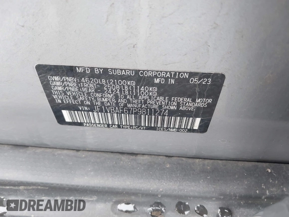 2023 Subaru WRX Premium z VIN JF1VBAF67P9811274, wystawiony jako IAAI lot #42006118 z przebiegiem 30 528 mil mil oraz . Historia ofert i sprzedaży dostępna na DreamBid. Obrazek 9.