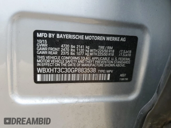 2016 BMW X1 xDrive28i z VIN WBXHT3C30GP883538, wystawiony jako Copart lot #46283315 z przebiegiem 70 696 mil mil oraz Szkoda całkowita • Salvage title. Historia ofert i sprzedaży dostępna na DreamBid. Obrazek 14.