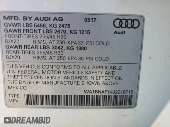 2018 Audi Q5 Premium Plus with VIN WA1BNAFY4J2016716, listed as a Copart auction lot 50976045 with 90,147 mi miles and Salvage Title. Bid and sale history available at carsss.com. Image 16.