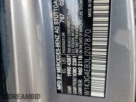 2020 Mercedes-Benz A 220 with VIN W1K3G4EB3LJ207870, listed as a Copart auction lot 53585285 with 85,673 mi miles and Clean Title. Bid and sale history available at DreamBid. Image 12.