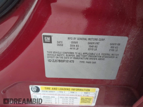 2009 Chevrolet Malibu 2LT with VIN 1G1ZJ57B89F161479, listed as a IAAI auction lot 42133198 with 270,200 mi miles and . Bid and sale history available at DreamBid. Image 9.
