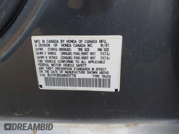 2008 Honda Ridgeline RTL z VIN 2HJYK16548H517715, wystawiony jako IAAI lot #41818060 z przebiegiem 239 399 mil mil oraz . Historia ofert i sprzedaży dostępna na DreamBid. Obrazek 9.