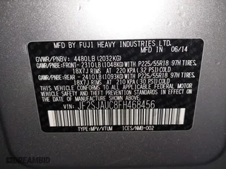 2015 Subaru Forester 2.5i Touring with VIN JF2SJAUC8FH468456, listed as a IAAI auction lot 41132284 with 188,408 mi miles. Bid and sale history available at carsss.com. Image 9.