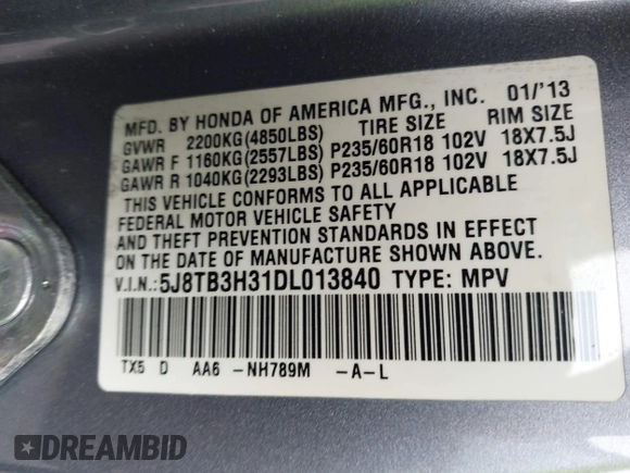 2013 Acura RDX with VIN 5J8TB3H31DL013840, listed as a IAAI auction lot 42027621 with 135,201 mi miles and . Bid and sale history available at carsss.com. Image 9.