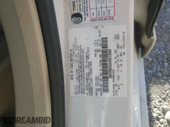 2010 Mercury Milan Premier with VIN 3MEHM0JG0AR653060, listed as a Copart auction lot 52223325 with 237,290 mi miles and Salvage Title. Bid and sale history available at DreamBid. Image 14.