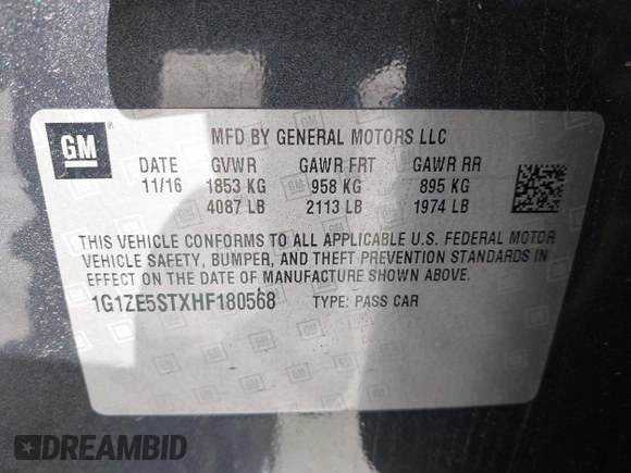 2017 Chevrolet Malibu LT with VIN 1G1ZE5STXHF180568, listed as a IAAI auction lot 42003626 with 96,410 mi miles and . Bid and sale history available at DreamBid. Image 9.