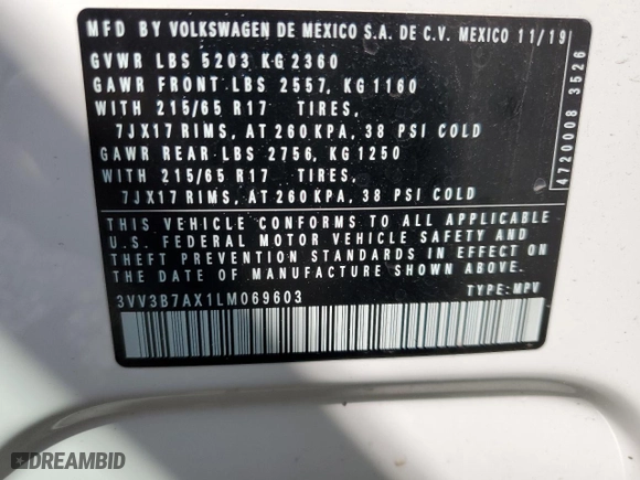 2020 Volkswagen Tiguan SE with VIN 3VV3B7AX1LM069603, listed as a Copart auction lot 51804315 with 24,489 mi miles and Clean Title. Bid and sale history available at carsss.com. Image 13.