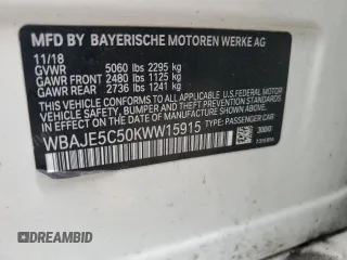 2019 BMW 5 Series 540i with VIN WBAJE5C50KWW15915, listed as a Copart auction lot 61334275 with 73,279 mi miles and Non repairable. Bid and sale history available at DreamBid. Image 12.