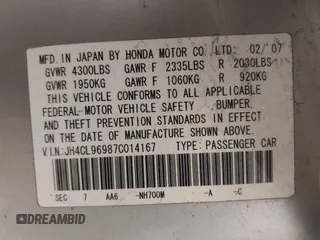 2007 Acura TSX Navi z VIN JH4CL96987C014167, wystawiony jako IAAI lot #42276025 z przebiegiem 206 642 mil mil oraz . Historia ofert i sprzedaży dostępna na DreamBid. Obrazek 9.