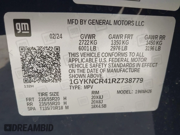 2024 Cadillac XT5 FWD Premium Luxury with VIN 1GYKNCR41RZ738779, listed as a IAAI auction lot 42266837 with 3,166 mi miles and . Bid and sale history available at DreamBid. Image 9.