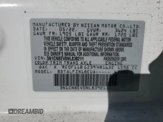 2022 Nissan Versa SV z VIN 3N1CN8EV0NL839211, wystawiony jako Copart lot #83053744 z przebiegiem 7 670 mil mil oraz Szkoda całkowita • Salvage title. Historia ofert i sprzedaży dostępna na DreamBid. Obrazek 12.