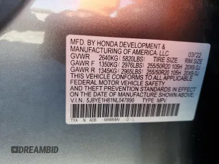 2022 Acura MDX w/Advance Package with VIN 5J8YE1H81NL047890, listed as a Copart auction lot 46604415 with 52,117 mi miles and Salvage Title. Bid and sale history available at carsss.com. Image 15.