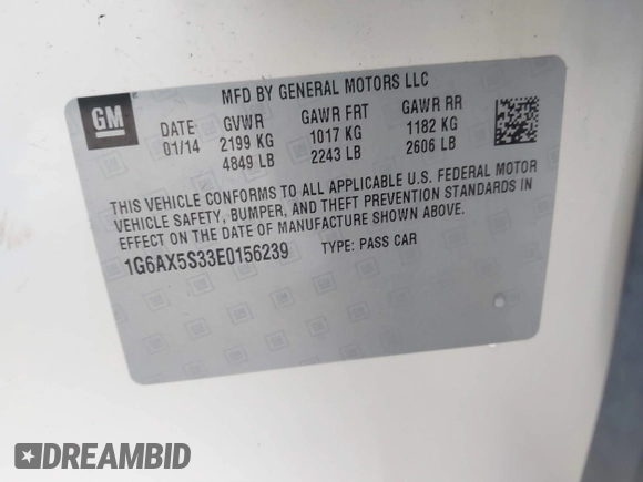 2014 Cadillac CTS Luxury AWD with VIN 1G6AX5S33E0156239, listed as a IAAI auction lot 41452922 with Not Provided miles and . Bid and sale history available at DreamBid. Image 9.
