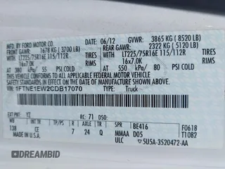 2012 Ford Econoline Cargo Commercial with VIN 1FTNE1EW2CDB17070, listed as a IAAI auction lot 41847884 with 249,165 mi miles and . Bid and sale history available at carsss.com. Image 9.