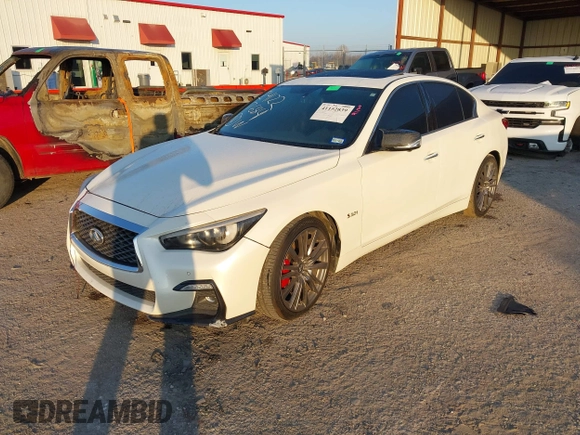 2018 Infiniti Q50 Red Sport 400 with VIN JN1FV7AP3JM461528, listed as a IAAI auction lot 41152839 with 91,500 mi miles and . Bid and sale history available at DreamBid. Image 17.