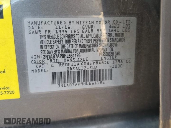 2017 Nissan Sentra SV with VIN 3N1AB7AP9HL661126, listed as a Copart auction lot 42364365 with 149,010 mi miles and Salvage Title. Bid and sale history available at carsss.com. Image 12.