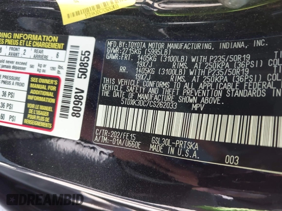 2012 Toyota Sienna SE with VIN 5TDXK3DC7CS262033, listed as a IAAI auction lot 42135817 with 134,546 mi miles and . Bid and sale history available at DreamBid. Image 9.