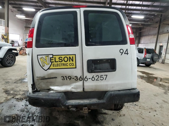 2017 Chevrolet Express Cargo Van with VIN 1GCZGHFG4H1123926, listed as a Copart auction lot 45306405 with 0 mi miles and Salvage Title. Bid and sale history available at carsss.com. Image 6.