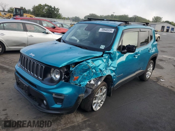 2022 Jeep Renegade Latitude z VIN ZACNJDB10NPN70675, wystawiony jako Copart lot #60787825 z przebiegiem 46 865 mil mil oraz Szkoda całkowita • Salvage title. Historia ofert i sprzedaży dostępna na DreamBid. Obrazek 1.