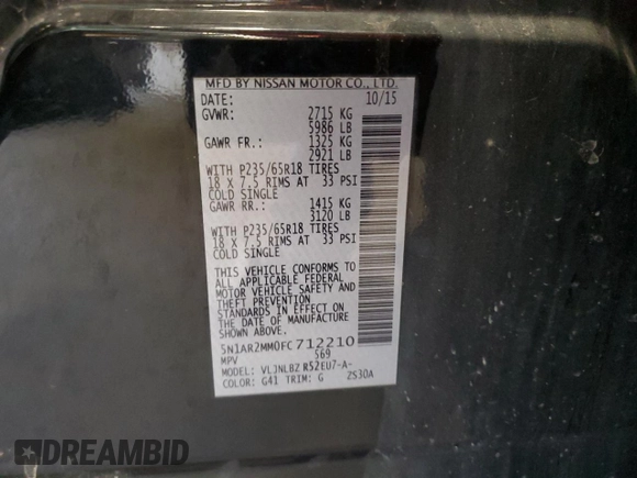 2015 Nissan Pathfinder SL z VIN 5N1AR2MM0FC712210, wystawiony jako Copart lot #57461895 z przebiegiem 136 886 mil mil oraz Szkoda całkowita • Salvage title. Historia ofert i sprzedaży dostępna na DreamBid. Obrazek 13.