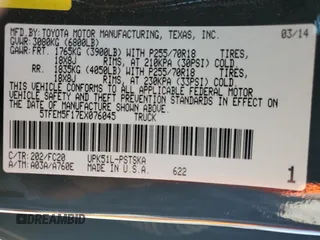 2014 Toyota Tundra SR5 with VIN 5TFEM5F17EX076045, listed as a Copart auction lot 53031285 with 104,783 mi miles and Salvage title. Bid and sale history available at DreamBid. Image 12.