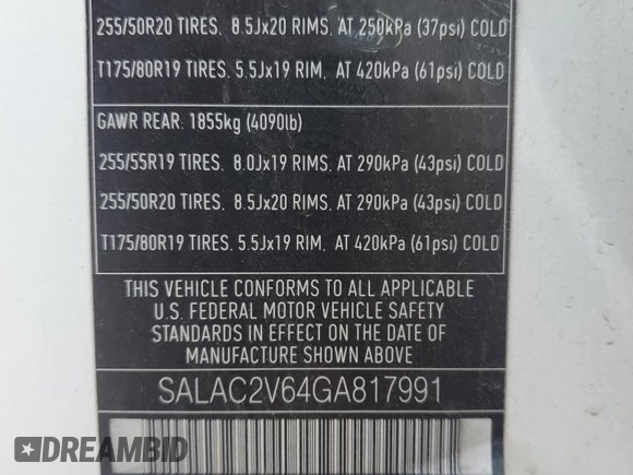 2016 Land Rover LR4 with VIN SALAC2V64GA817991, listed as a Copart auction lot 50204545 with 96,258 mi miles and Salvage Title. Bid and sale history available at DreamBid. Image 13.