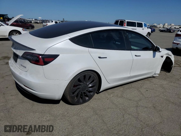 2021 Tesla Model 3 Performance with VIN 5YJ3E1EC5MF077493, listed as a Copart auction lot 48067045 with 44,285 mi miles and Salvage Title. Bid and sale history available at DreamBid. Image 3.