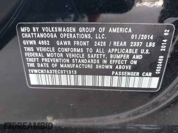 2014 Volkswagen Passat SEL Premium with VIN 1VWCN7A37EC071313, listed as a IAAI auction lot 42796404 with 78,444 mi miles and . Bid and sale history available at DreamBid. Image 9.